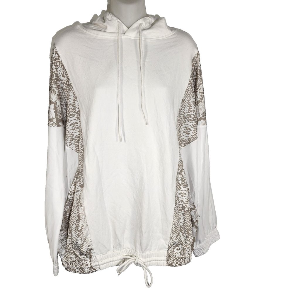 Beach Riot Women Hoodie Stella Snake Print Popover White Taupe Medium Drawstring